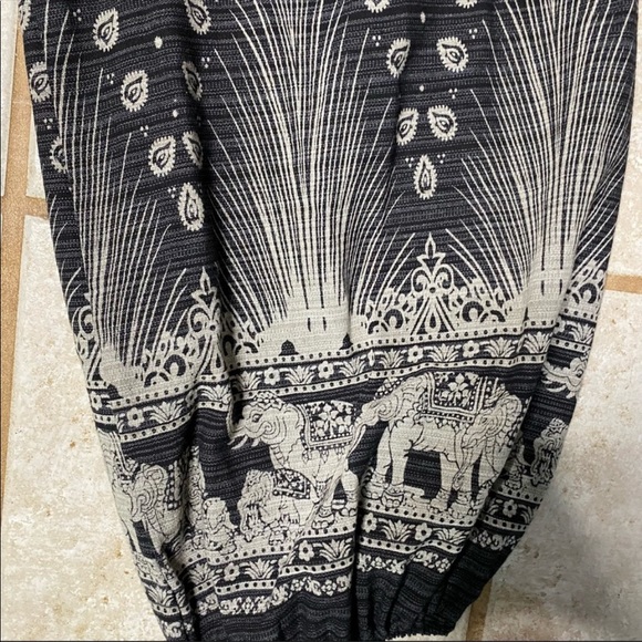 *SOLD* Kamana Batik Black & White Elephant Bohemian Pants Harem Pants Cotton - Picture 4 of 6